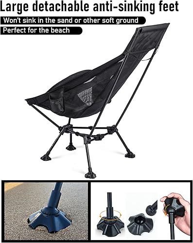 Miniatura 6 de WildCall Silla de camping plegable ligera con respaldo alto con soporte para la cabeza, silla de playa compacta con pies grandes que no se hunden y