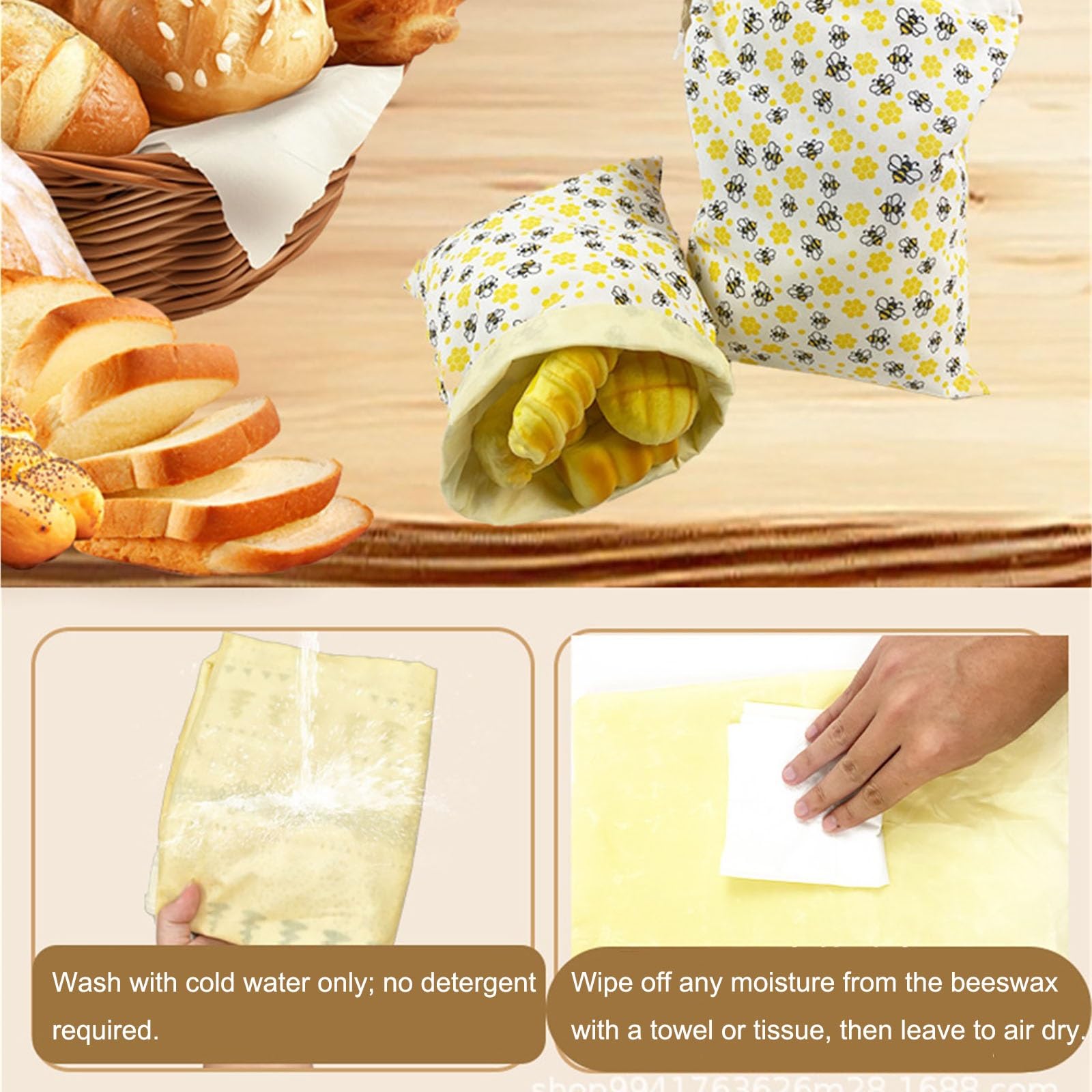 13 * 17 Pollici Sacchetto Pane Cera D'api Per Pane acido Fibbia | Poliestere-Cotone Sacchetti Pane Cera D'api Per Fatto In Casa Conservazione Riutilizzabili Per Panettieri