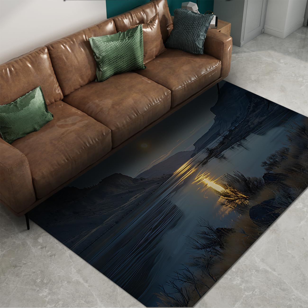 Tapis de salon paysage de rivière et reflets pour une entrée chaleureuse