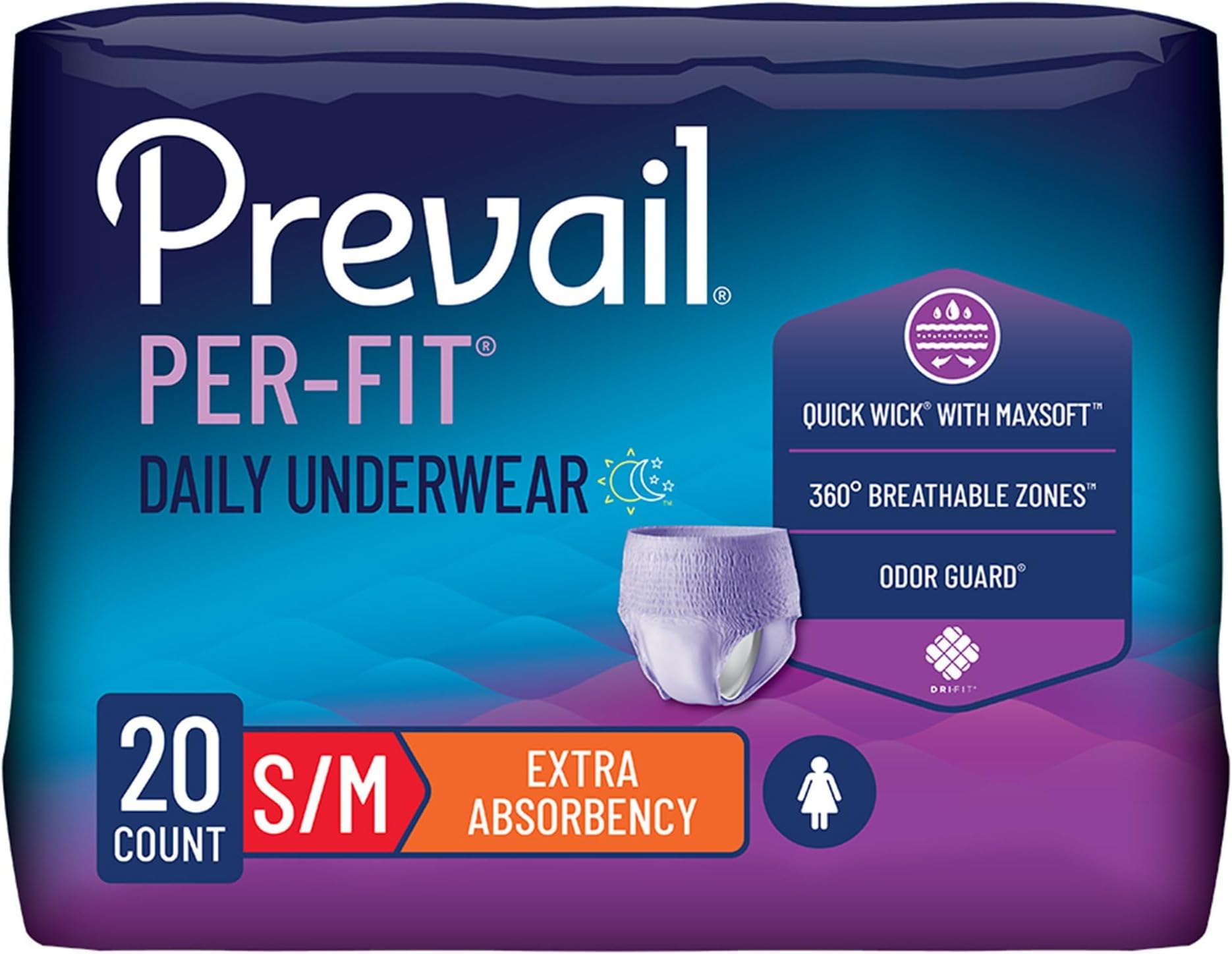 Prevail Per-Fit for Women Daily Protective Underwear, Pull-up Disposable Adult Diaper for Women, Extra Absorbency, Medium, 80 Count (4 Packs of 20)
