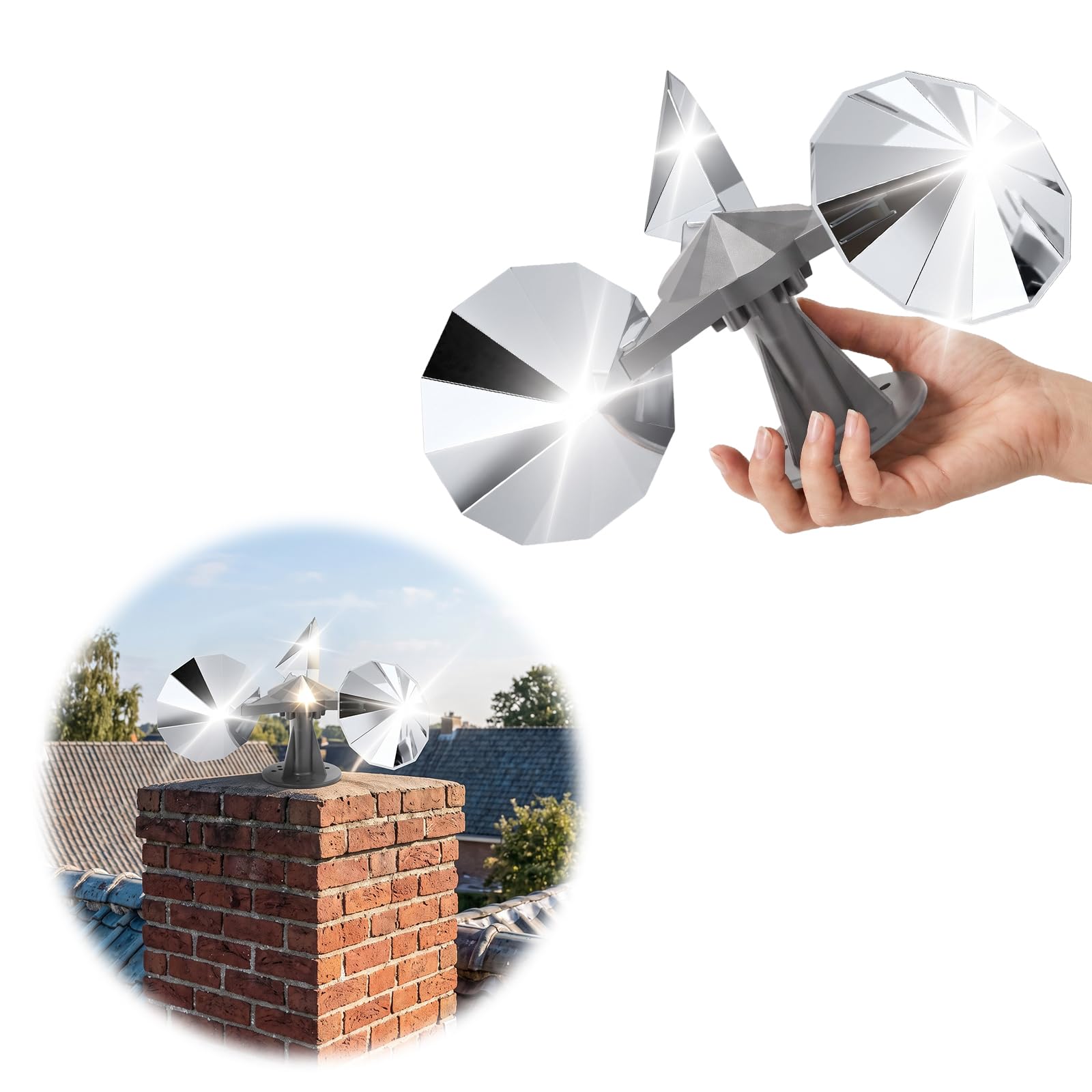 Windbetriebenes Vogelschreckgerät, 360° rotierende, reflektierende