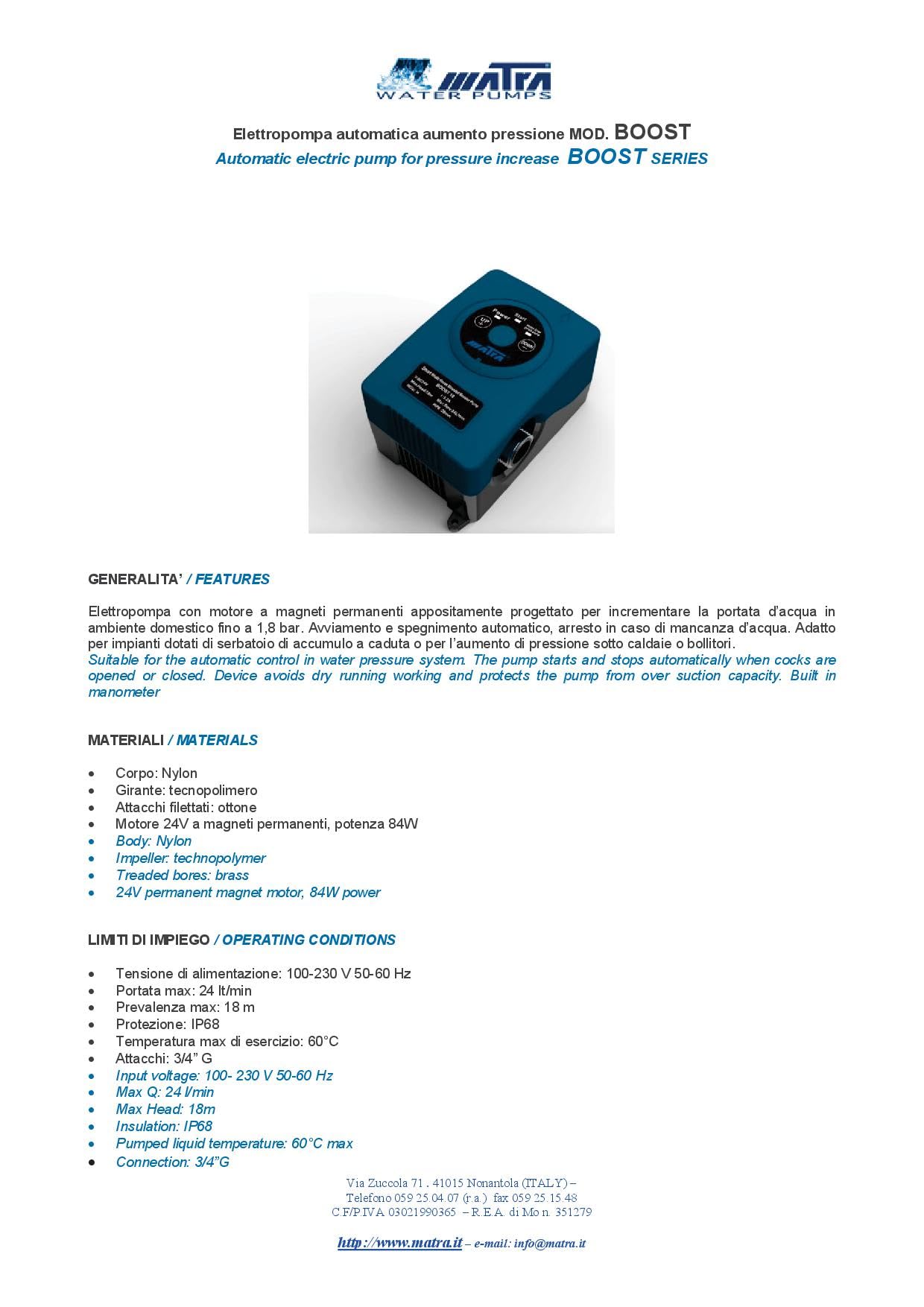 MATRA BOOST 21 - Booster per pompe