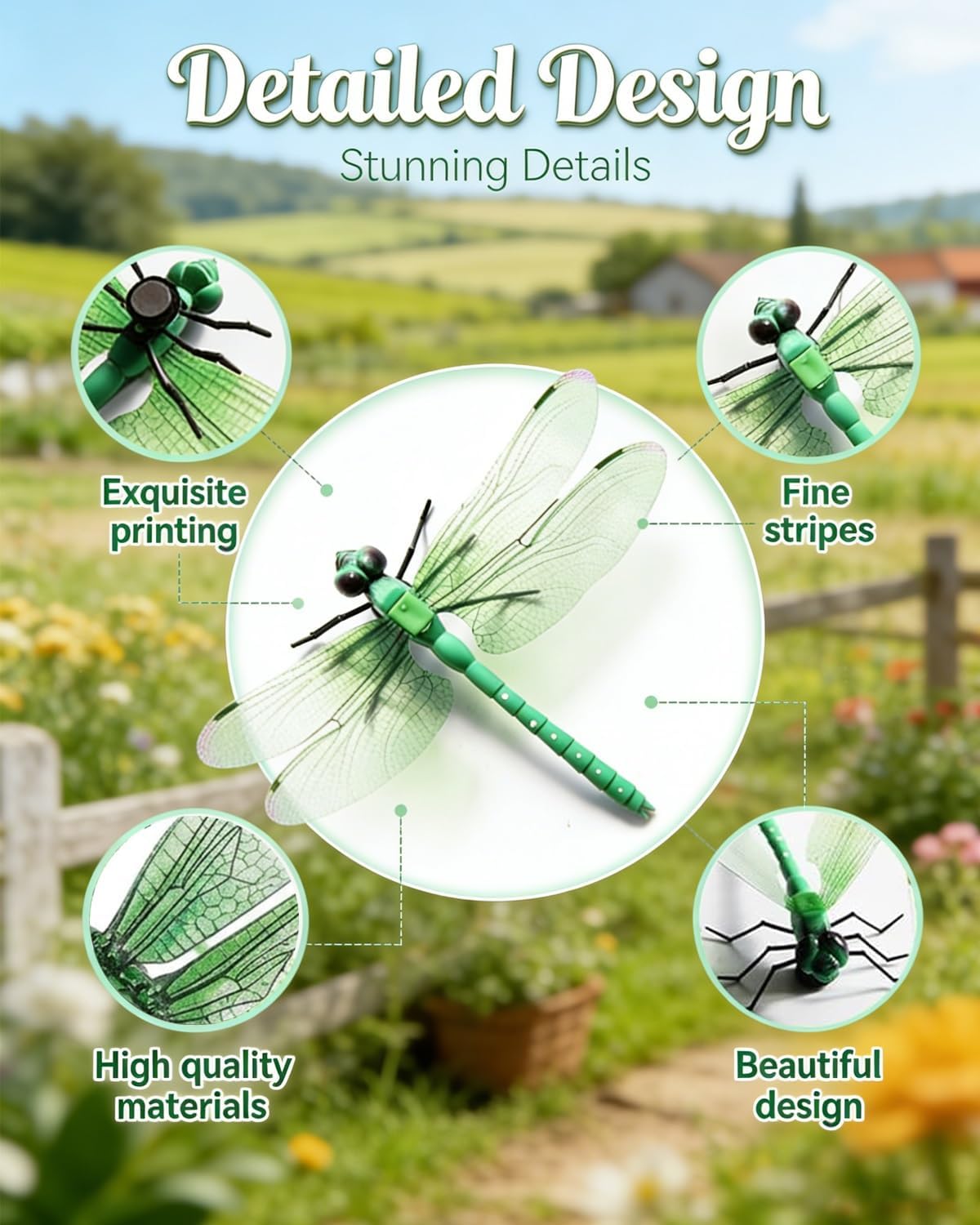 40Pcs Dragon Fly Clips for Bugs Repellent, 3D Outdoor Garden Decor Fake to Keep Away, Dragonfly Clips to Keep Bugs Away, Flying Butterflies Decorative Hat Stakes Metal Bamboo Yard Ornaments