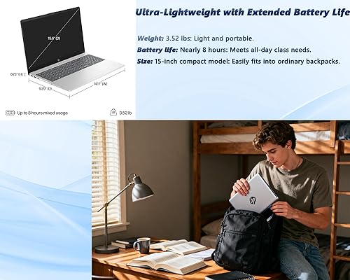 Miniatura 4 de HP Laptop con pantalla táctil de 15.6 pulgadas para estudiantes, Intel Core i3, 32 GB de RAM  SSD de 1 TB, ligera, batería de larga duración,
