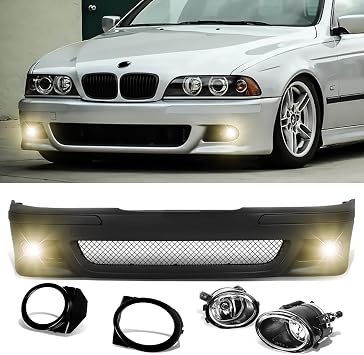 Front Bumper Body Kit+Fog Light Replacement Fit for BBMMWW E39 5Series M5 1996-2003 Bumper Fog lights Kit