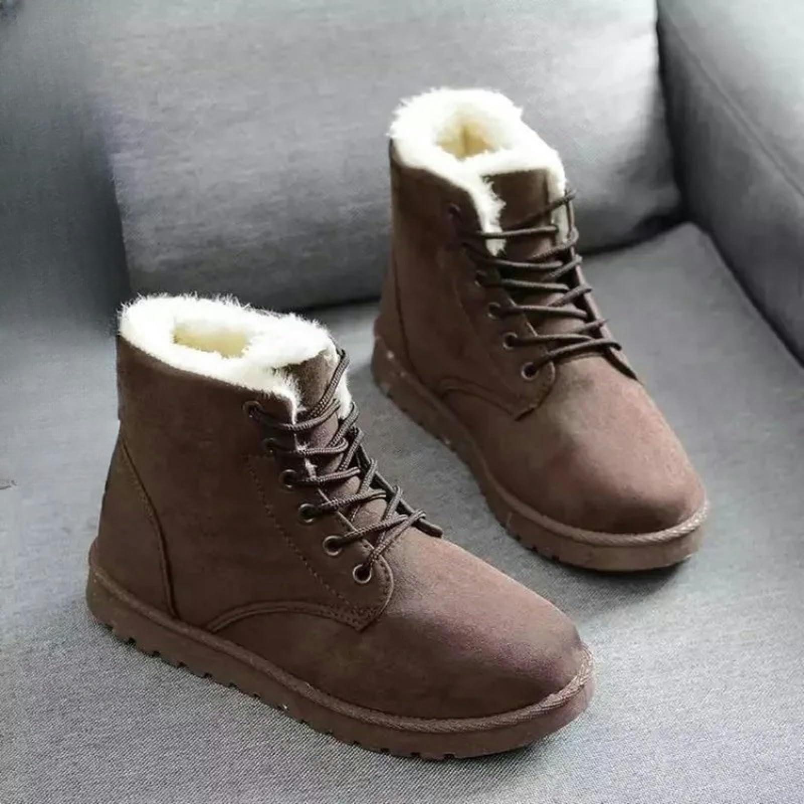 Stivali da Neve da Donna Stivali Invernali da Donna Short-Tube Caldi Stringate-Up Tacco Piatto in Cotone Stivaletti