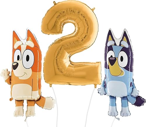 Toyland Paquete de cumpleaños de globos Bluey & Bingo, 2 globos de personajes de 32 y 1 globo dorado de 40 pulgadas, decoraciones de fiesta para
