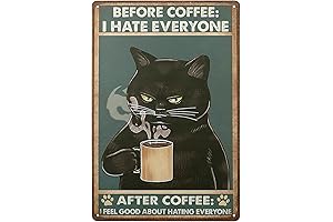 Black Cat Vintage Tin Sign | Before Coffee I Hate Everyone