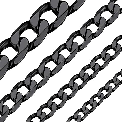 ChainsHouse Stainless Steel Cuban Link Chain Necklace for Men Women, Black/14K Gold Plated Flat Cuban Chain, 4mm/6mm/9mm/13mm Width Hip Hop Jewelry Mens Cuban Chain, 14