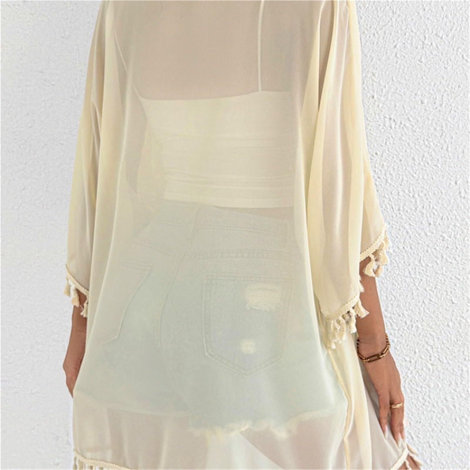 Copricostume da Bikini Copricostume da Spiaggia Donna, con Maniche Corte e Nappe, in Tinta Unita, Casual Femminile per Vacanza