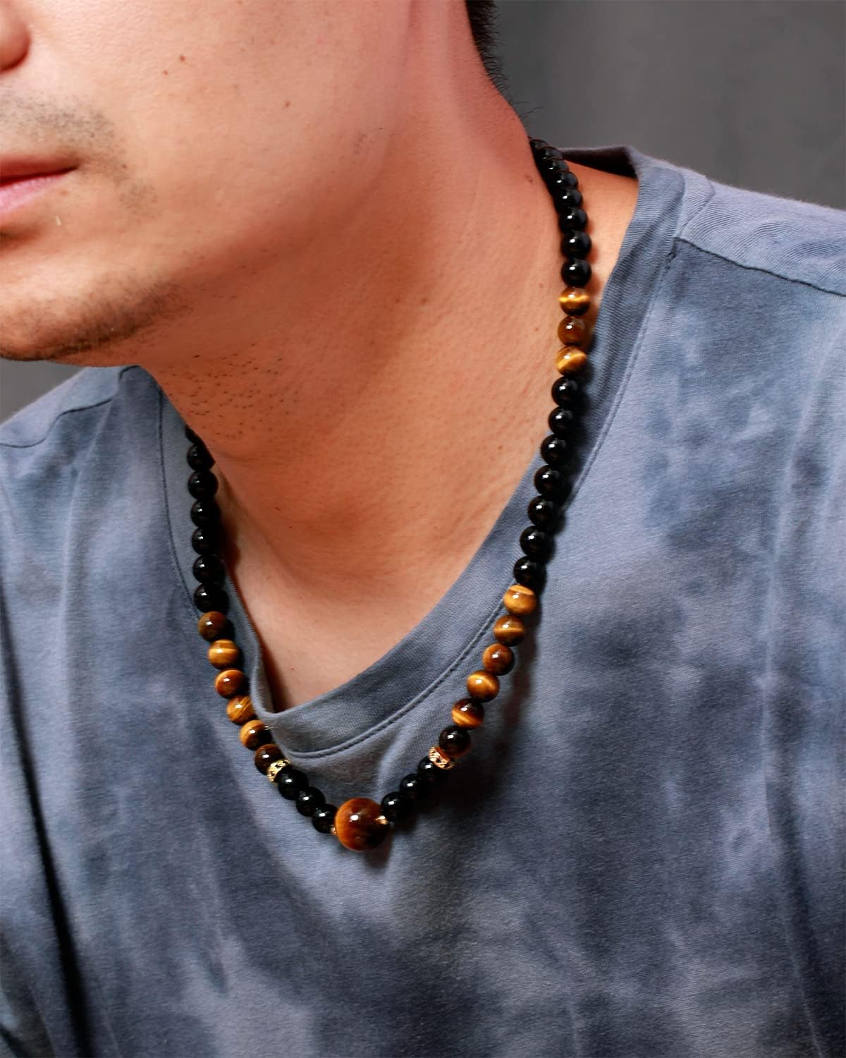 Black Choker Necklace for Women or Men Jewelry Healing Crystals and Worry Stones Essential Oil Diffusers Beaded Necklaces Strand Good Luck Gift