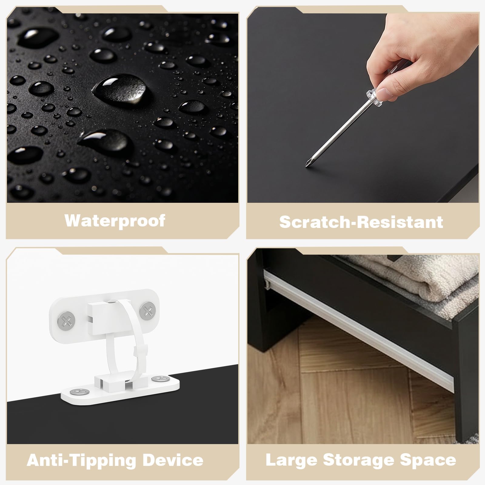 Cassettiera Camera da Letto con 3 cassetti, Mobiletto Salvaspazio in Stile Moderno, per Soggiorno Ingresso, 70 x 40 x 75cm, Nero | Comò Moderno in Legno Nero per Camera, Soggiorno, Ufficio, Corridoio