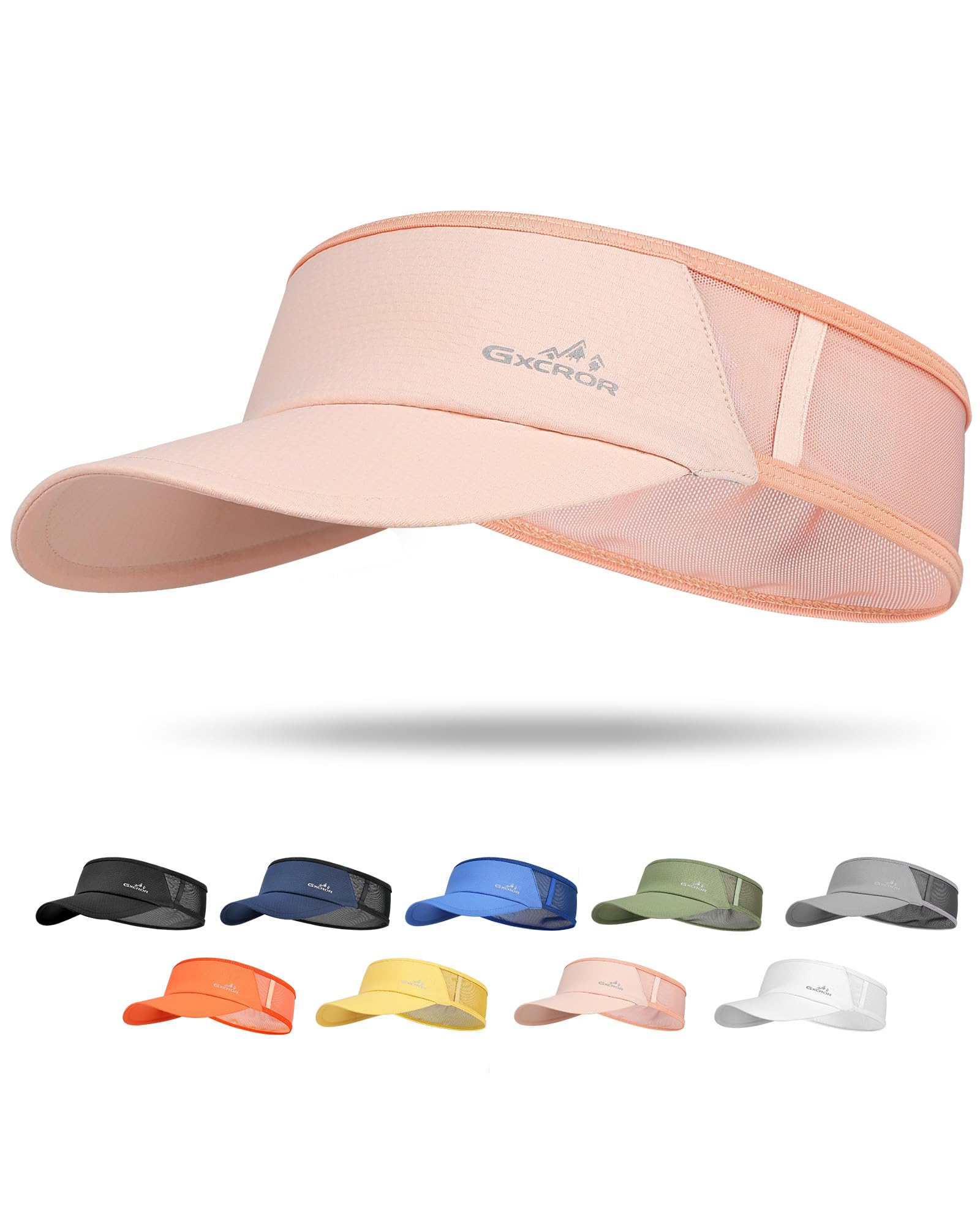 GXCROR Sports Sun Visor Hat Men Women, Lightweight Breathable Quick Dry Sports Sun Hat for Running Golf Tennis Pink