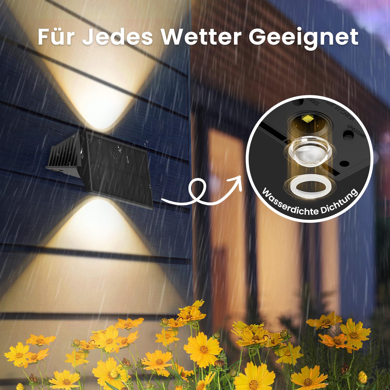 Solarlampen für Außen,6 Pack wandleuchte Solar aussen Solarleuchten Nach Oben und Unten Beleuchtet IP67 Wasserdicht 120LM solarlampen für Garten Zaun Deck Warmweiß