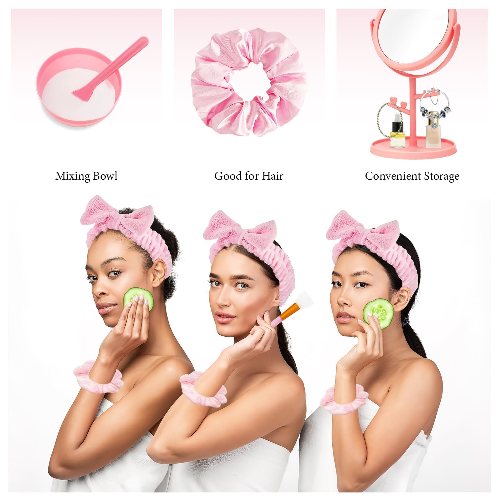 96 pezzi di articoli per feste da donna, include maschera per il viso, set di ciotole, specchio, fascia, scrunchies, borse per cosmetici, panni per il viso per spa, pigiama party, pigiama party