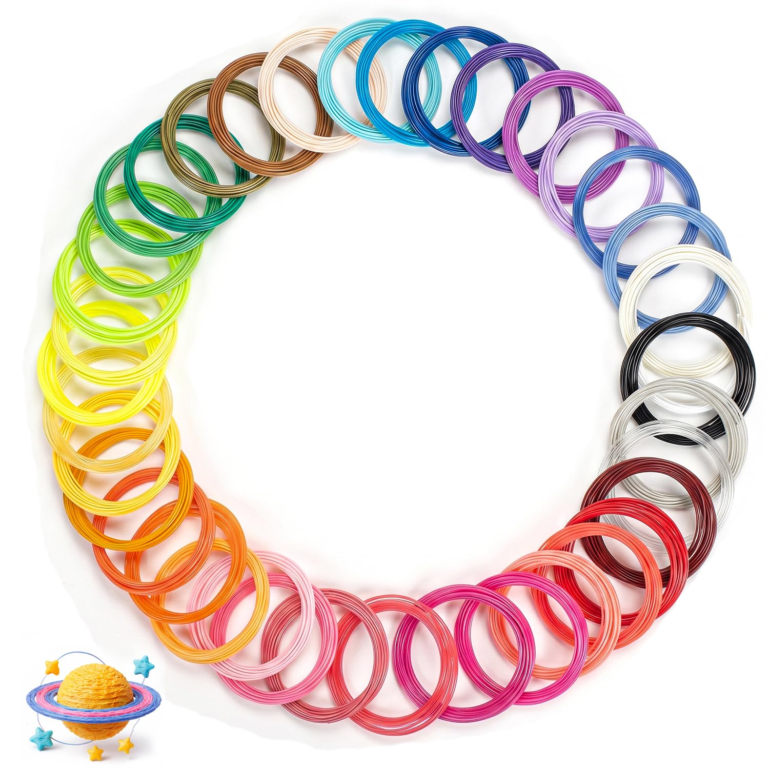 Filamento de bolígrafo 3D, juego de 40 colores, cada uno de 3 m (120 m en total), 1,75 mm PLA de relleno, compatible con MYNT3D y SCRIB3D, no para 3Doodler Start+