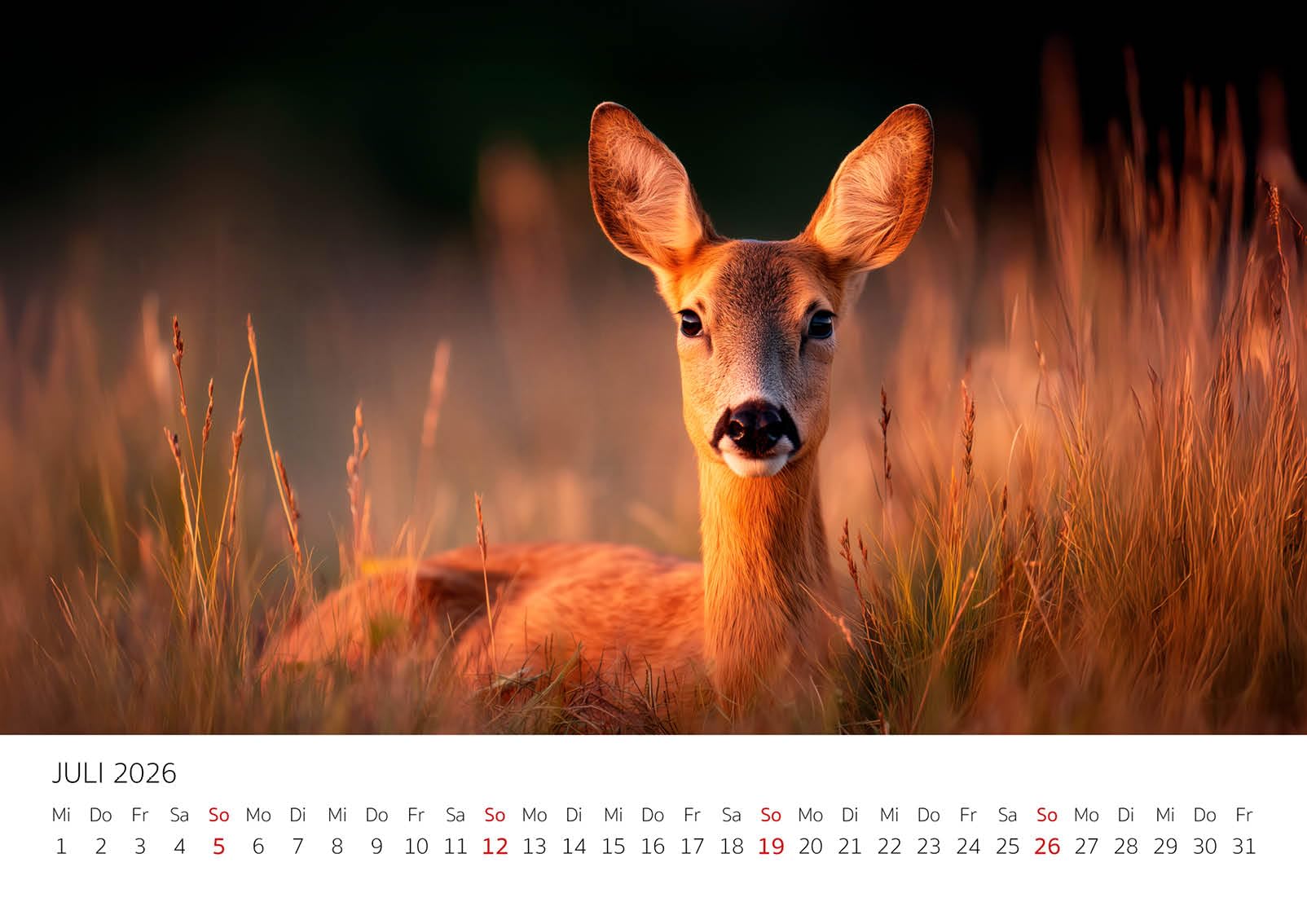 Edition Seidel Premium Kalender Jagd und Wild 2026 Format DIN A3 Wandkalender Wildtiere Reh Hirsch Wildschwein Fuchs Natur Wald
