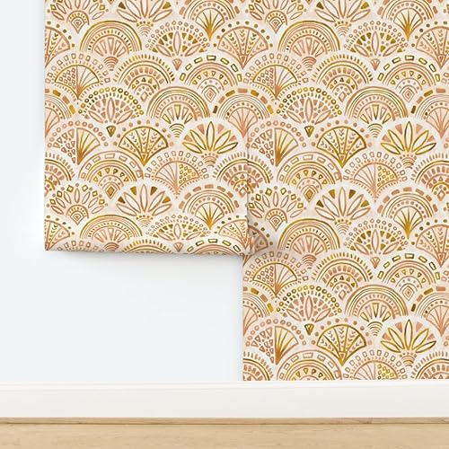 Miniatura 4 de Spoonflower Peel & Stick Wallpaper Swatch - Seashell Geometry Gold Circles Geometric Dots Triangles Neutral Custom Removable Wallpaper