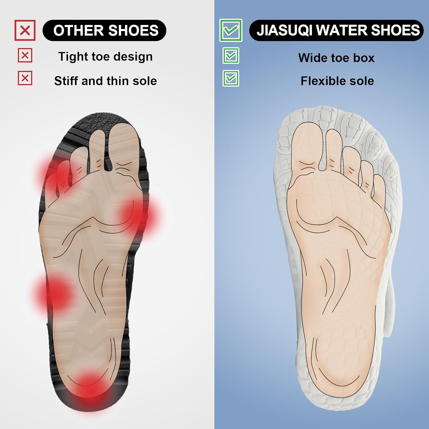 JIASUQI Water Shoes for Women Mens Barefoot Swim Beach Shoes Quick Dry Water Sandals for Adults
