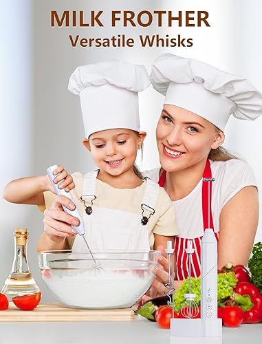 Miniatura 5 de NUEIYMI Espumador de leche recargable con soporte, batidor de mano eléctrico de mano con 3 velocidades, 3 cabezales de acero inoxidable, 2 métodos