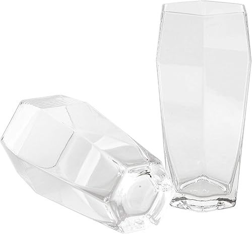 Root7 Vaso alto geométrico transparente de 14 onzas, vaso de cerveza artesanal a medida, vidrio único para agua, jugo, licor, ginebra y tónico
