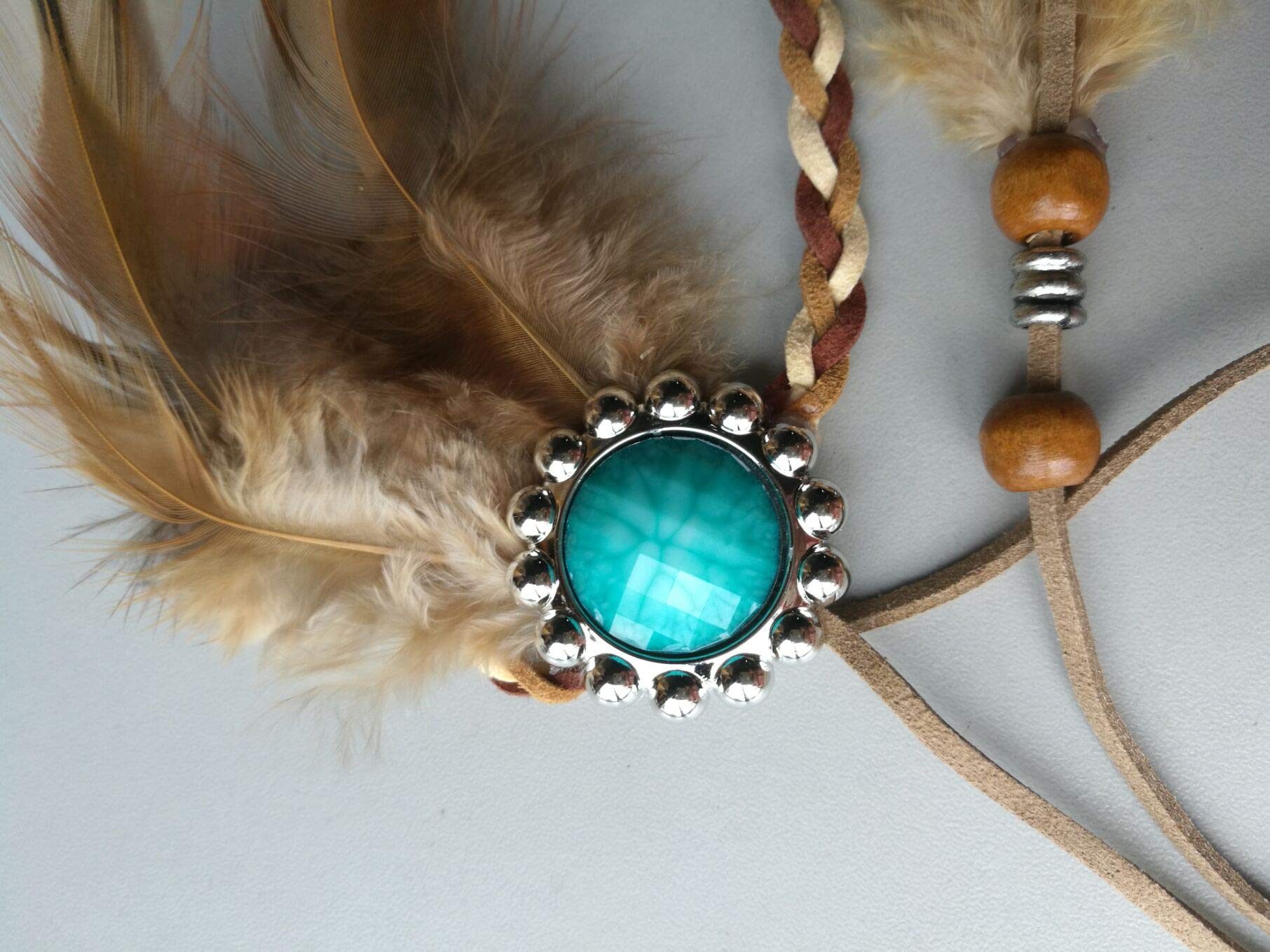 Women Handmade Blue Gemstone Feather Headdress Gypsy Hippie 