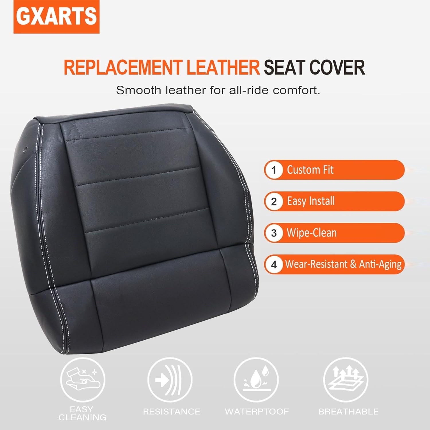 GXARTS Driver Side Bottom Replacement Leather Seat Cover Black #ALX9 Compatible with Jeep Wrangler 2008 2009 2010 2011 2012