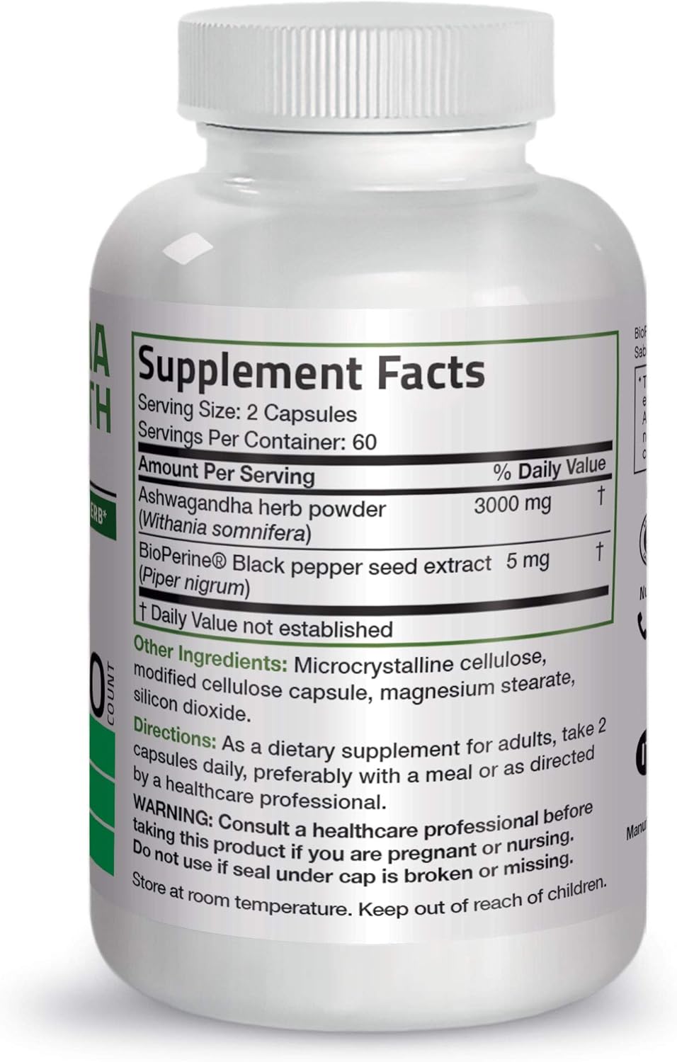Bronson Ashwagandha Extra Strength 3000 mg per Serving, Stress & Mood Support with BioPerine - Non GMO, 120 Vegetarian Capsules : Health & Household