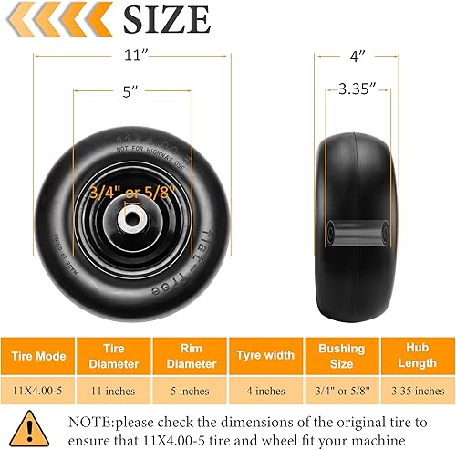 Miniatura 2 de Neumáticos para cortacésped de 11 x 4.00-5, neumáticos sólidos lisos de 11 pulgadas para cortacésped de giro cero, neumático de césped de tractor de