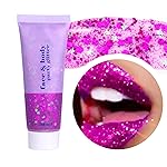 DAGEDA Body Glitter Gel, Face Glitters Body Gel Sequins Shimmer Liquid Eyeshadow, Chunky Glitter for Face Hair Nails, Holographic Cosmetic Laser Powder Festival Glitter Makeup 50ml(Fuchsia)