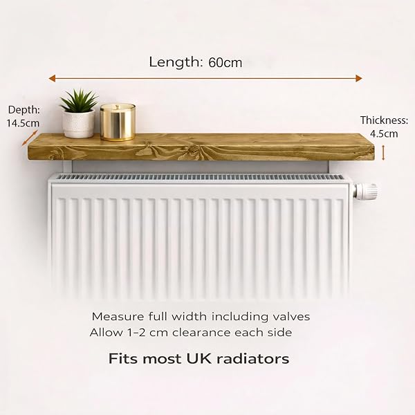 MKGT No Drill Radiator Shelf – Solid Wood Floating Shelf for Hallway & Living Room – Handmade in UK Radiator Cover Top Shelf with Brackets (Dark Oak, 60cm) - 2