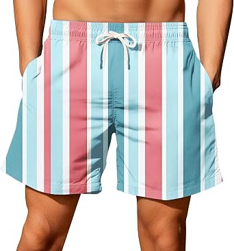 Men's Shorts Striped Swimming Trunks Retro Style Beach Shorts Quick-Drying Swimming Shorts Swimming Shorts with Drawstring Breathable Training Shorts Sports Shorts Gifts for Men