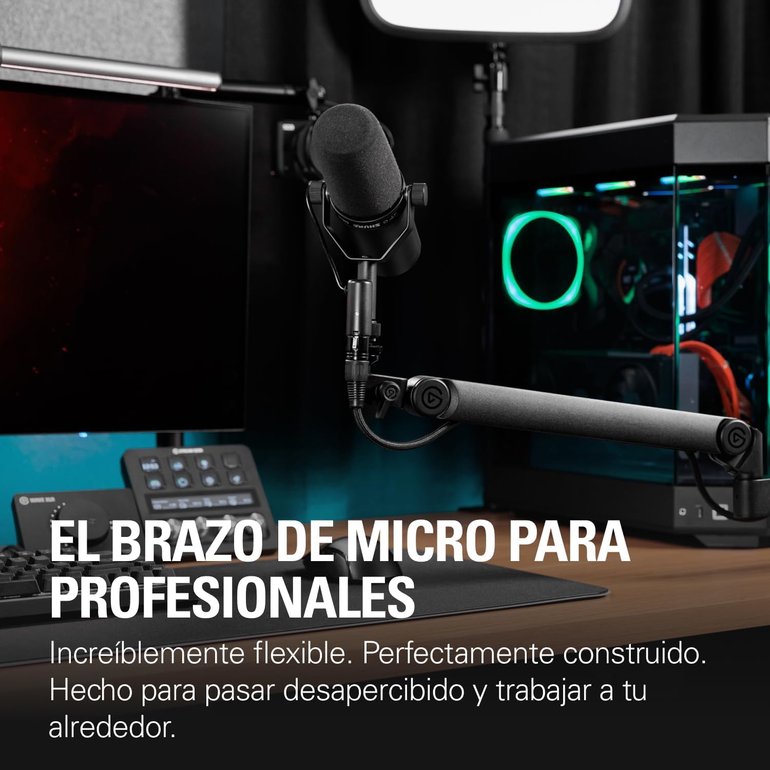 Elgato Wave Mic Arm Pro - Brazo de Perfil Bajo Giratorio 360° con suspensión de Gas para Micrófono, Compatible con micros Elgato/Shure SM7B/HyperX/Rode/Blue Yeti y más, Para Broadcasting/Podcasting