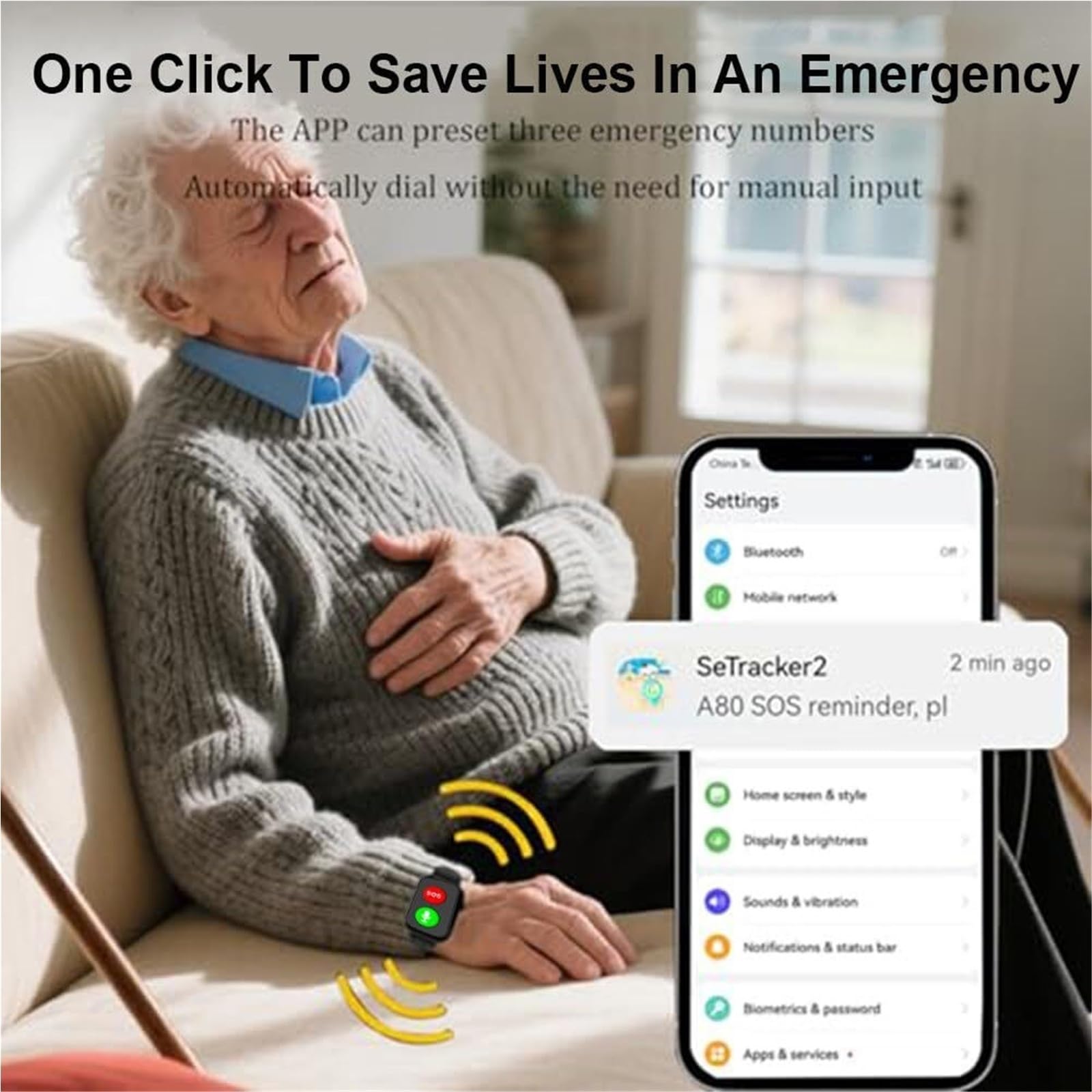 Mothdust Orologio Rilevamento Cadute per Anziani Braccialetto GPS Impermeabile IP67 Cardiofrequenzimetro Temperatura Smartwatch per Demenza Alzheimer Autismo Pulsante SOS(Red)