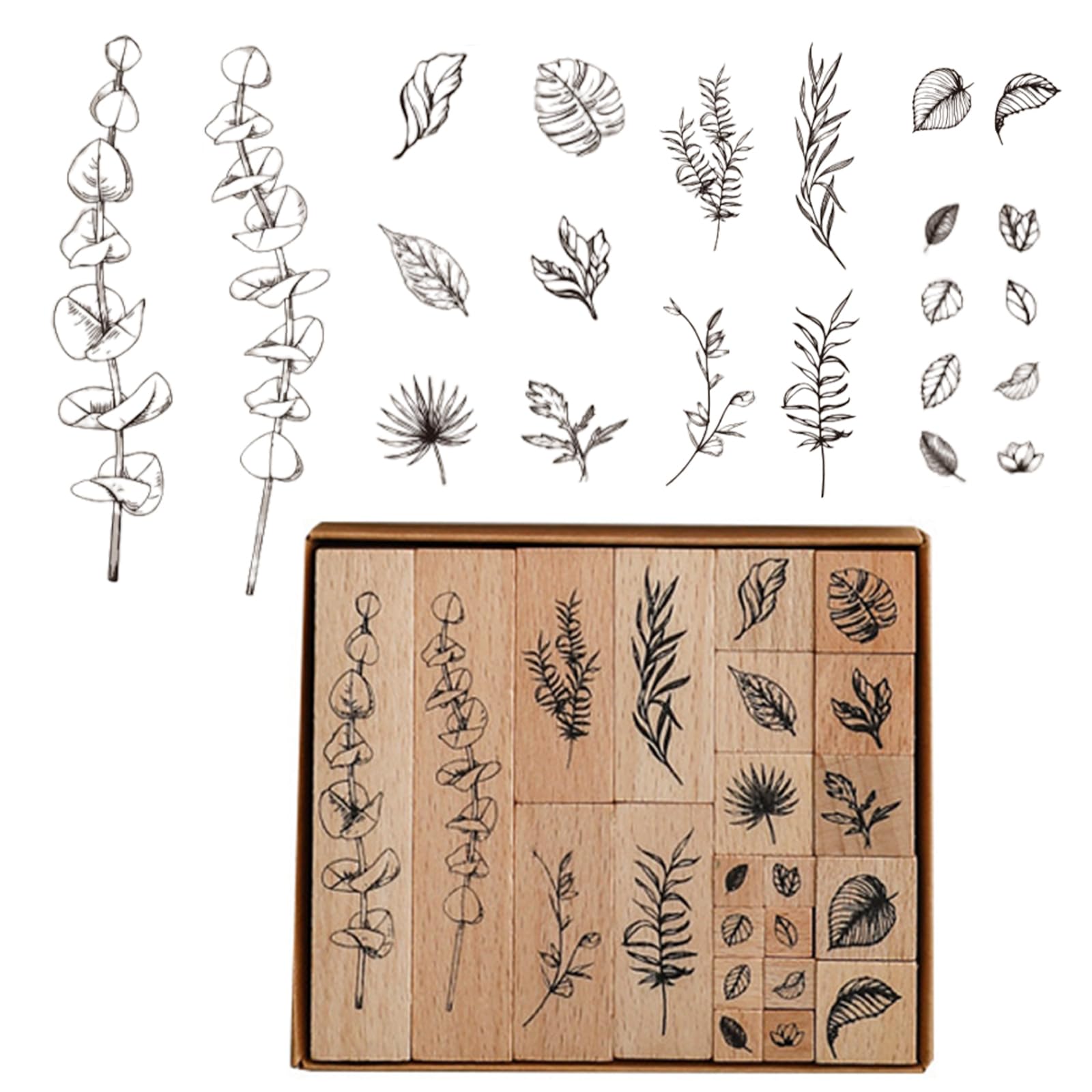 Timbri in Legno Fiori 22 Pezzi, Set di Timbri Decorativi per Scrapbooking