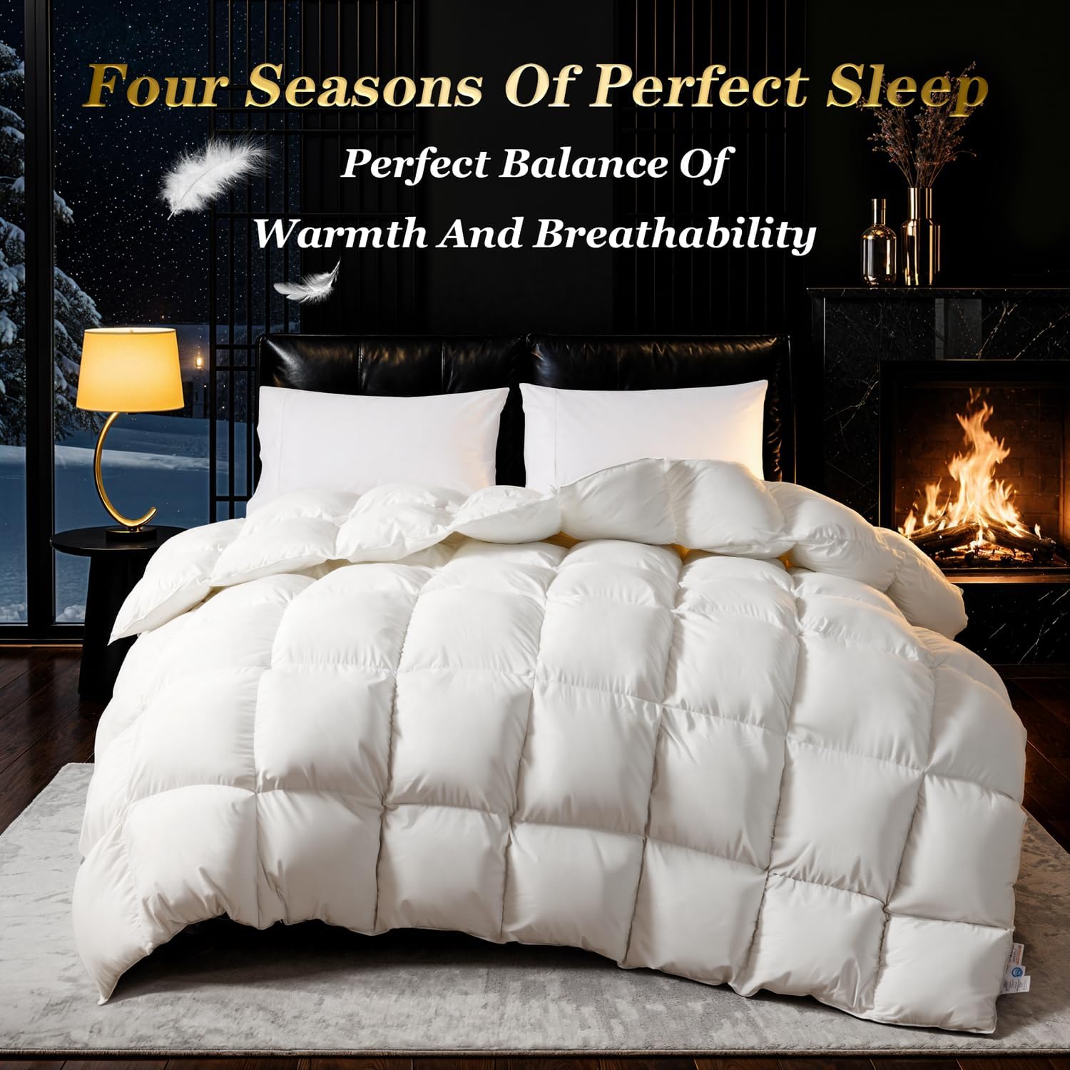 75% Canadian Goose Down Comforter Queen Size, Ultra Soft 100% Cotton Fabric, 850 Fill Power All Season Duvet Insert, Hotel Luxury Bedding Comforters (White,90"x90") - Image 7