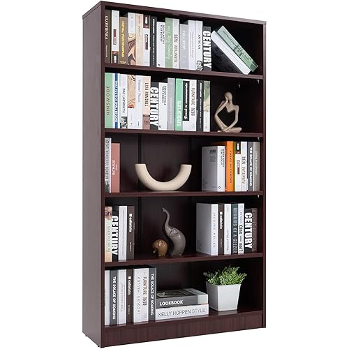 5-Shelf Wood Bookcase Freestanding Display Bookshelf for Home Office School (Mahogany,11.6" Depth*33" Width*59.8" Height)
