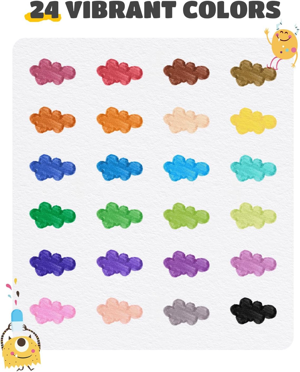 JUPITEARTH Washable Dual Tip Markers for Kids, Broad & Round Tip, Easy-Grip Design for Little Hands, 24 Vibrant Colors Toddler Markers with Portable Case, Preschool Art Supplies for Kids Toddlers