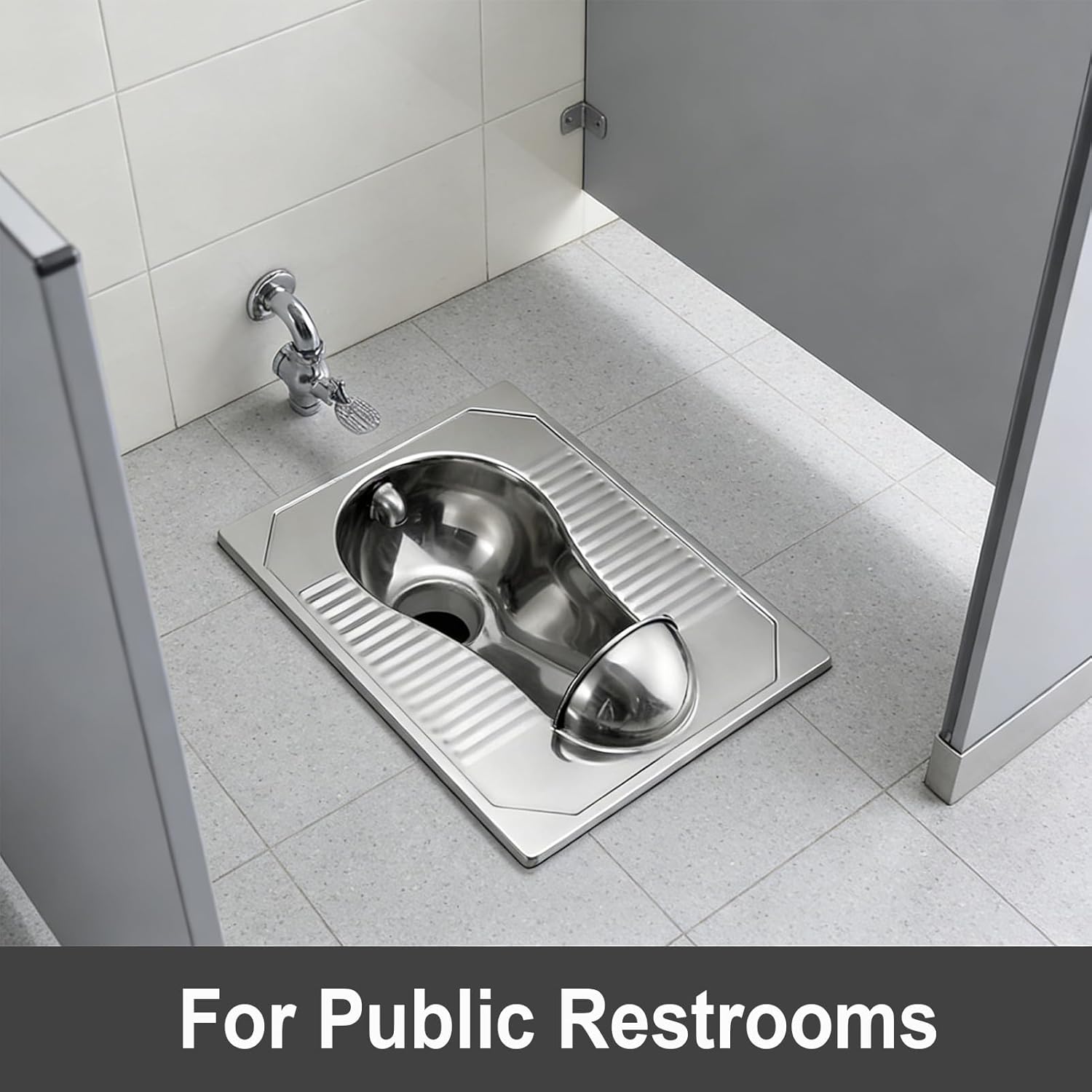 Toilet with Water Tank/Foot Operated Valve, 304 Stainless Steel Squat Pit Set, Integrated Squat Toilet Set for Trains, Airports & Public Restrooms,With foot operated valve