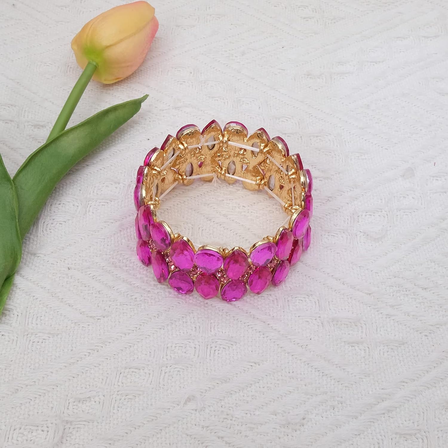 Women's Statement Stretch Bangle Wide Teardrop Marquise-Shape Crystal Elastic Bracelet Art Deco Bridal Jewelry - Image 6