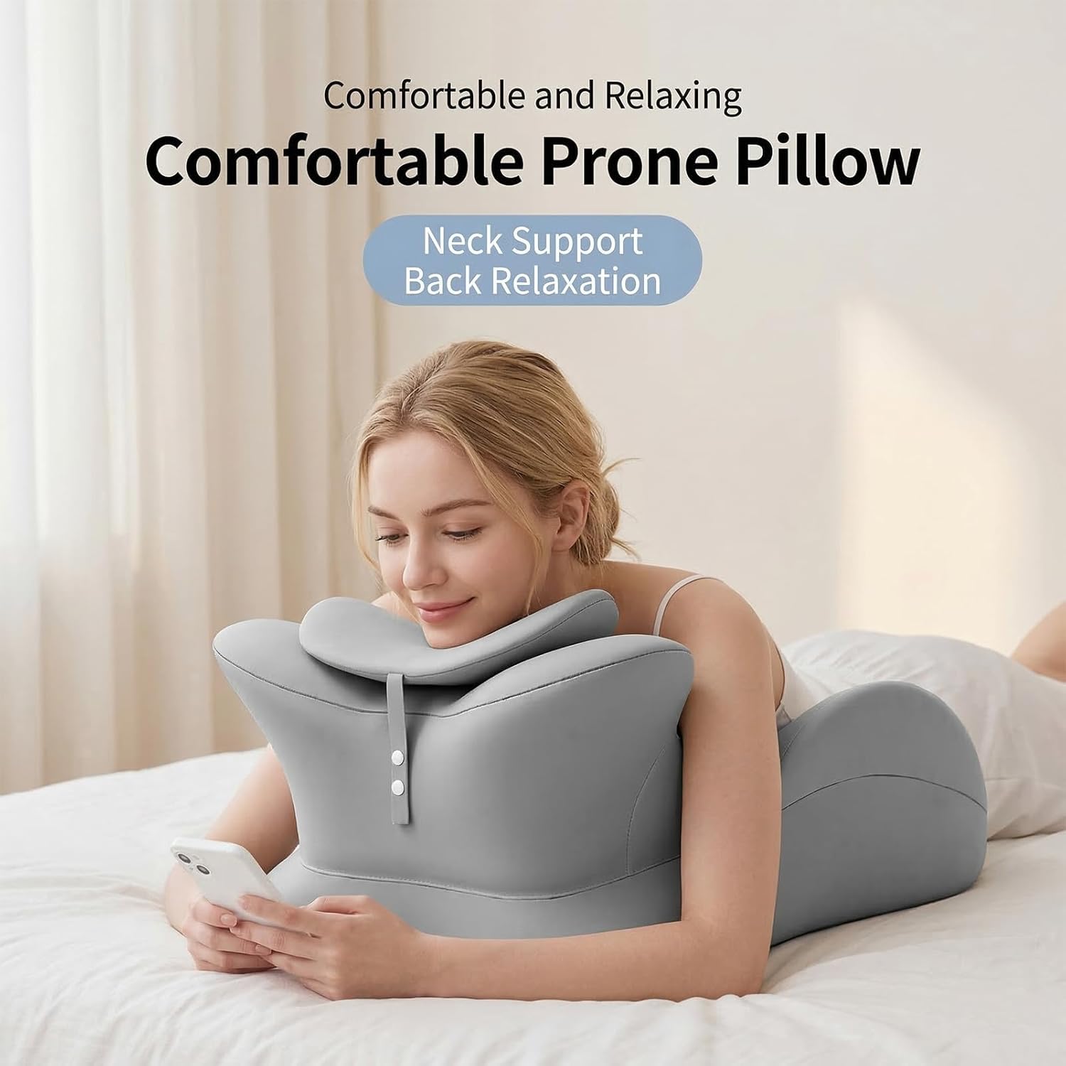 Ergonomic Bed Support Pillow, Memory Foam Reading and Prone Pillow with Adjustable Headrest for Lounging, Leg Elevation and Back Support (Grey)