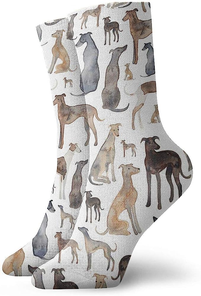 Rajfoo Men's One Color Qms Contracting Limited Greyhounds, Wippets And Lurcher Dogs! Painting Classics Compression Socks Athletic Long Crew Socks For Wo 11.8Inch(30Cm)
