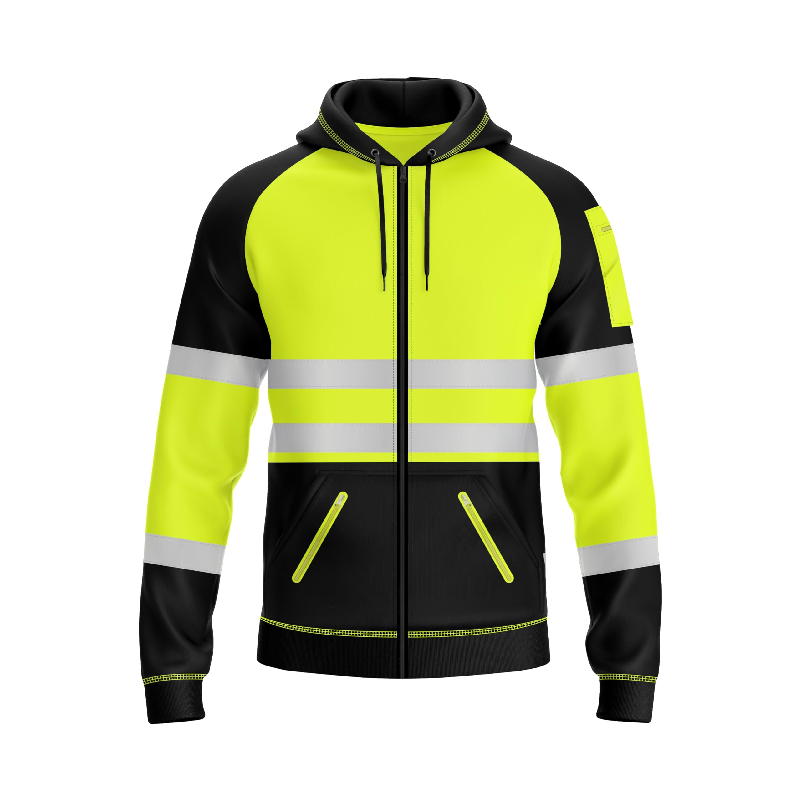 Sudadera con capucha para hombre con cremallera reflectante y 3 bolsillos con cremallera