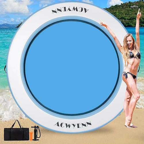 Hamaca inflable de agua para adultos, hamaca flotante redonda para lago, piscina, playa (8 pies, blanco)