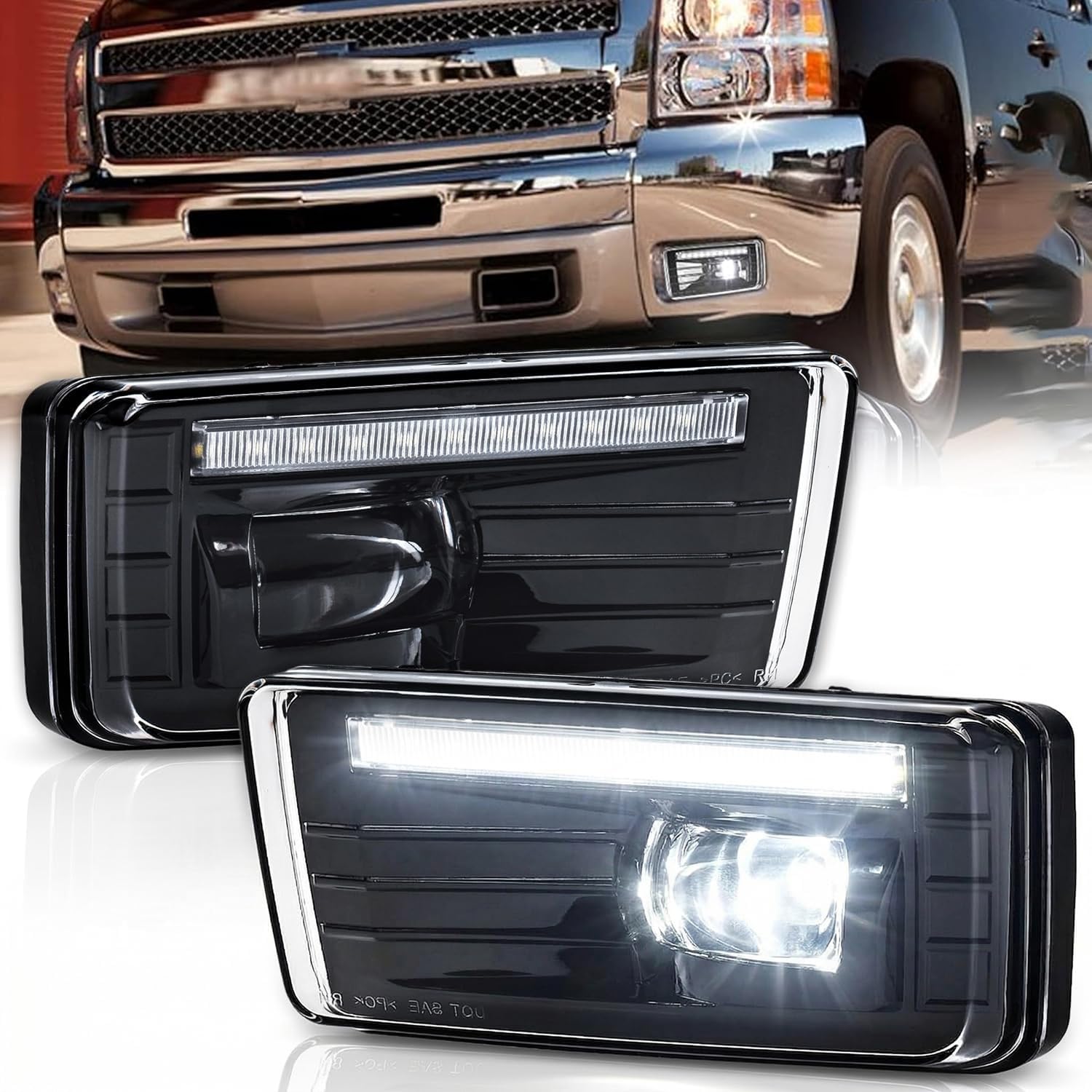DRFG Rectangular Fog Lights with DRL Compatible with Chevy Silverado 1500/2500HD/3500HD 2007-2014/ Avalanche 2007-2011/ Suburban Tahoe 2007-2014 (w/Off-Road Package) Led Driving Fog Lamp