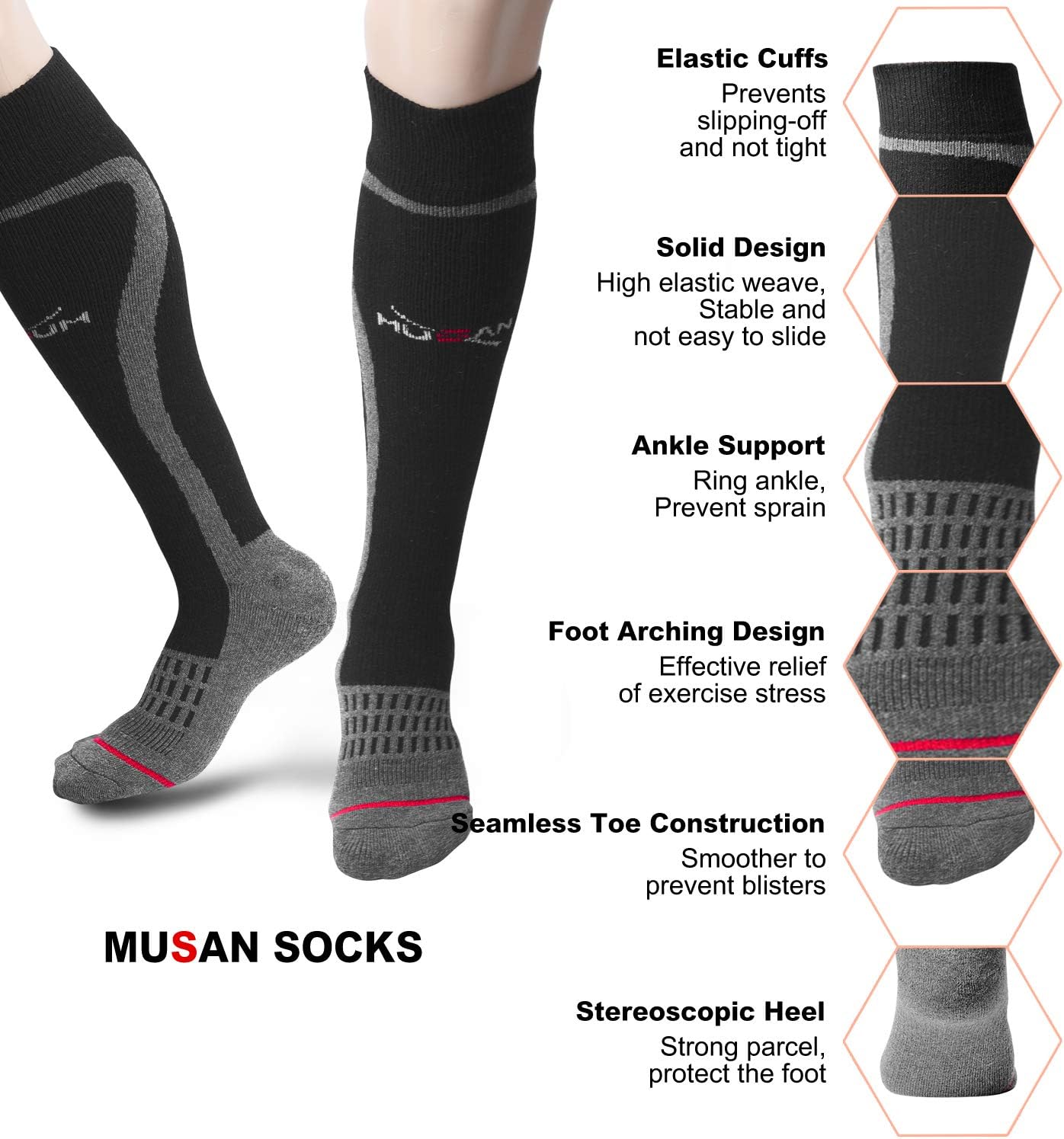 MUSAN Wool Ski Socks,Extra Warm Knee High Performance Snow Skiing/Snowboard Socks in Outdoor,Fit for Men and Women : Sports & Outdoors