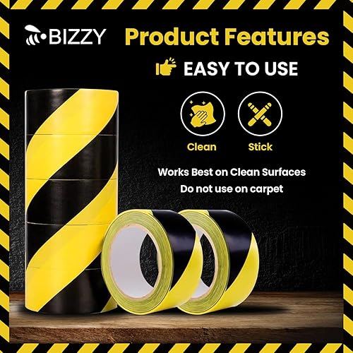 Miniatura 6 de Cinta de suelo negra y amarilla de 2 pulgadas x 108 pies  Cinta de piso de almacén  Cinta de piso amarilla y negra para el aula  Cinta de marcado de