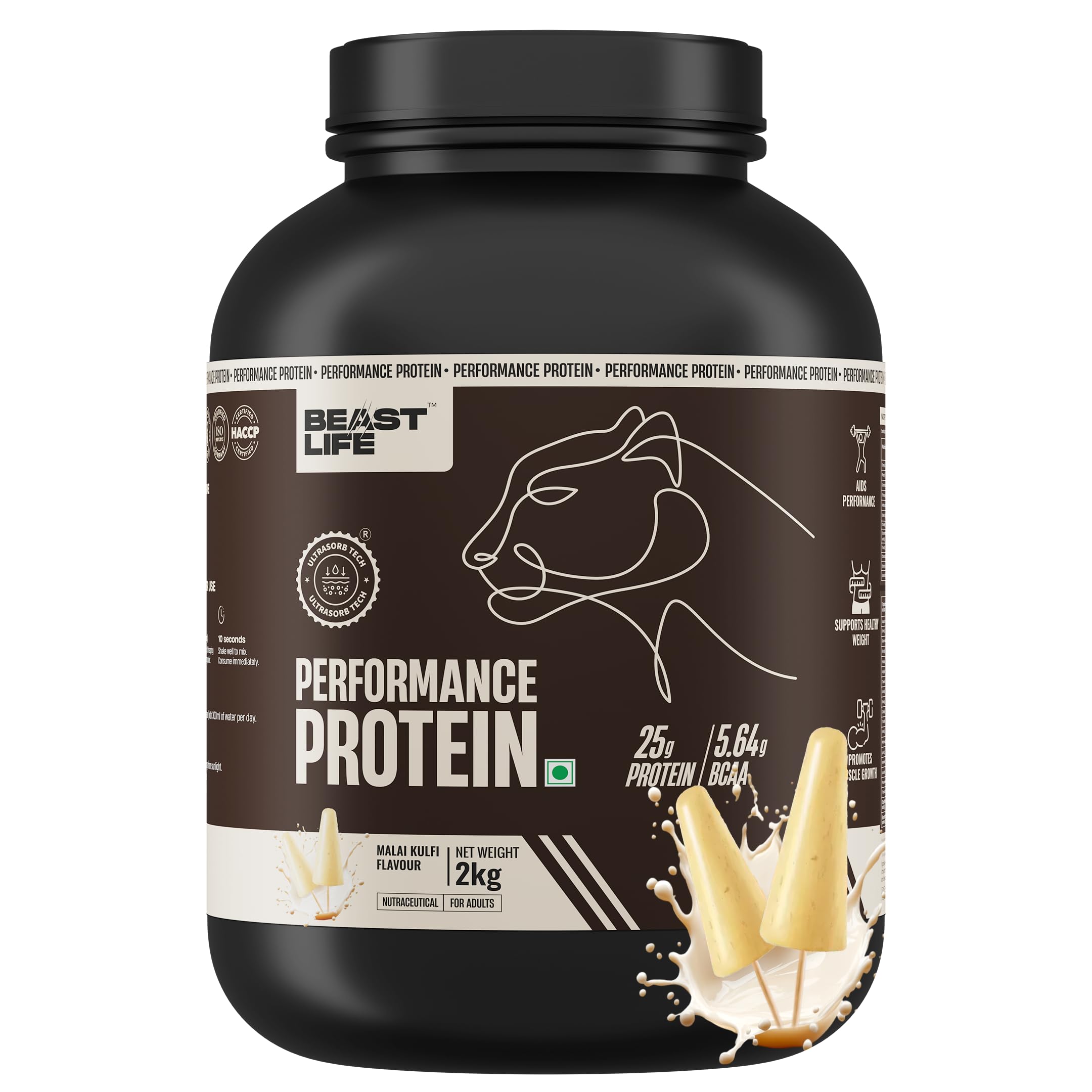 BeastLife Performance Yeast Protein Powder | 25g Protein | Malai Kulfi|NABL Lab Certified | High Absorption for Muscle Growth |Smooth & Light, Easy to Digest with Ultrasorb Tech|5.64g BCAA | Best For Gut | Beta Glucan | Improves Immune Function | 2 Kg