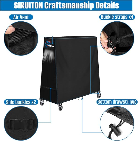 SIRUITON Housse de table de tennis de table Compatible avec les tables pliantes et fixes, résistance élevée, imperméable et respirable en 500D, protection pour table de ping-pong(173x77x158cm) - 4