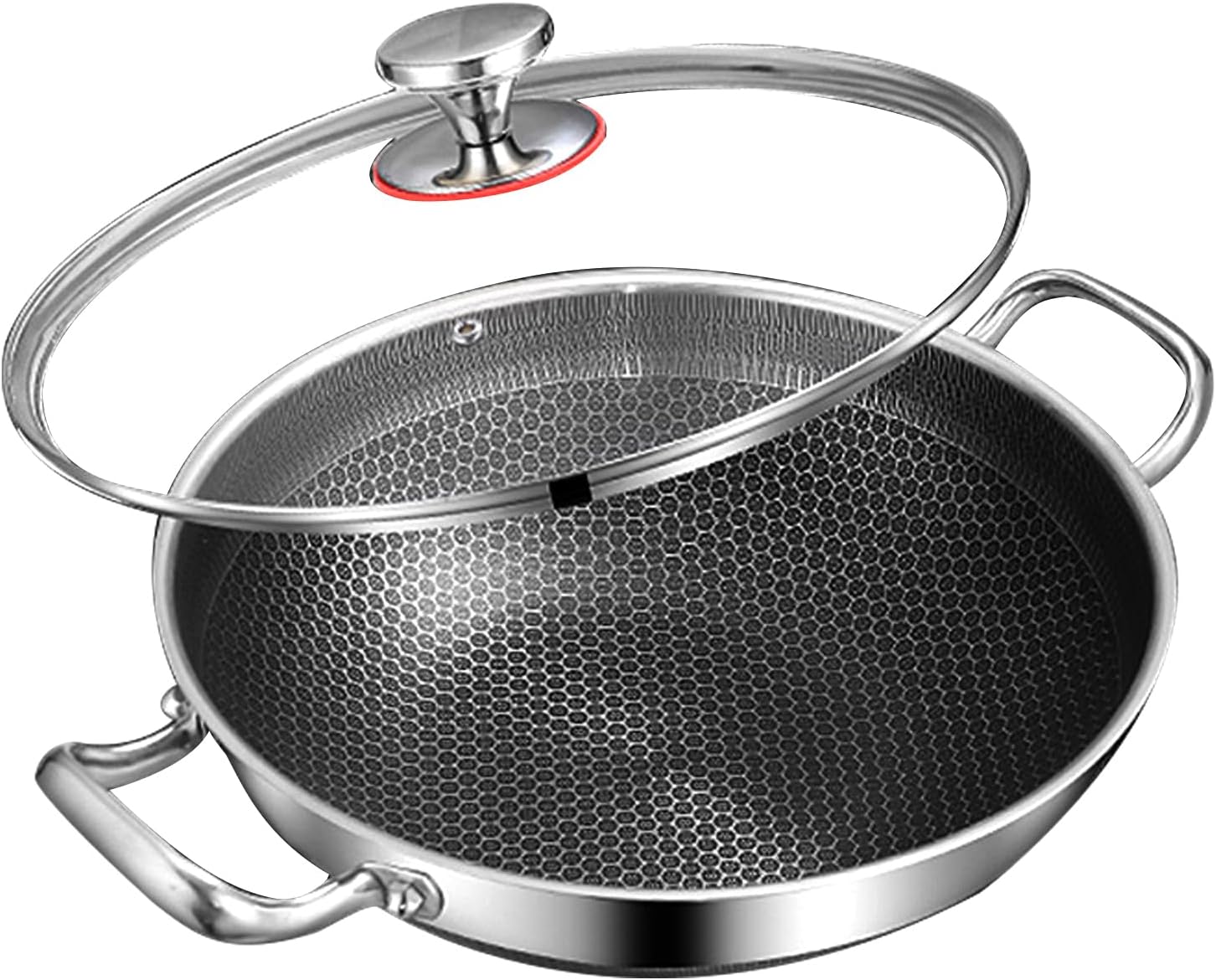 Wok Pan, Hybrid Nonstick Wok with Lid, Non Stick Stainless Steel Large Deep Woks&Stir-Fry Pans,Stay-Cool Handle Skillets,PFOA Free Cookware, Works on Induction,13.39in